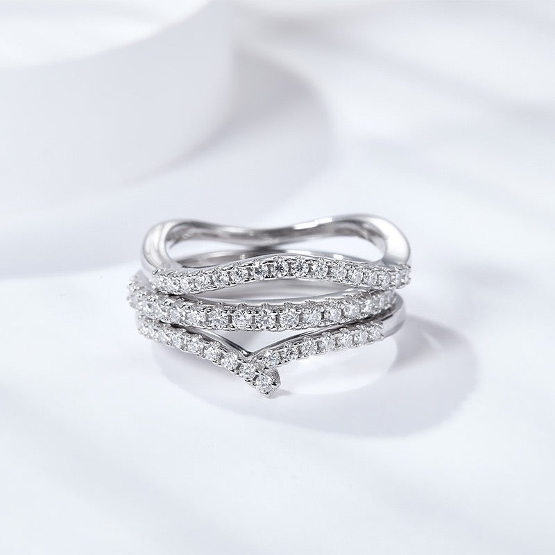 Moissanite stackable thin v band ring