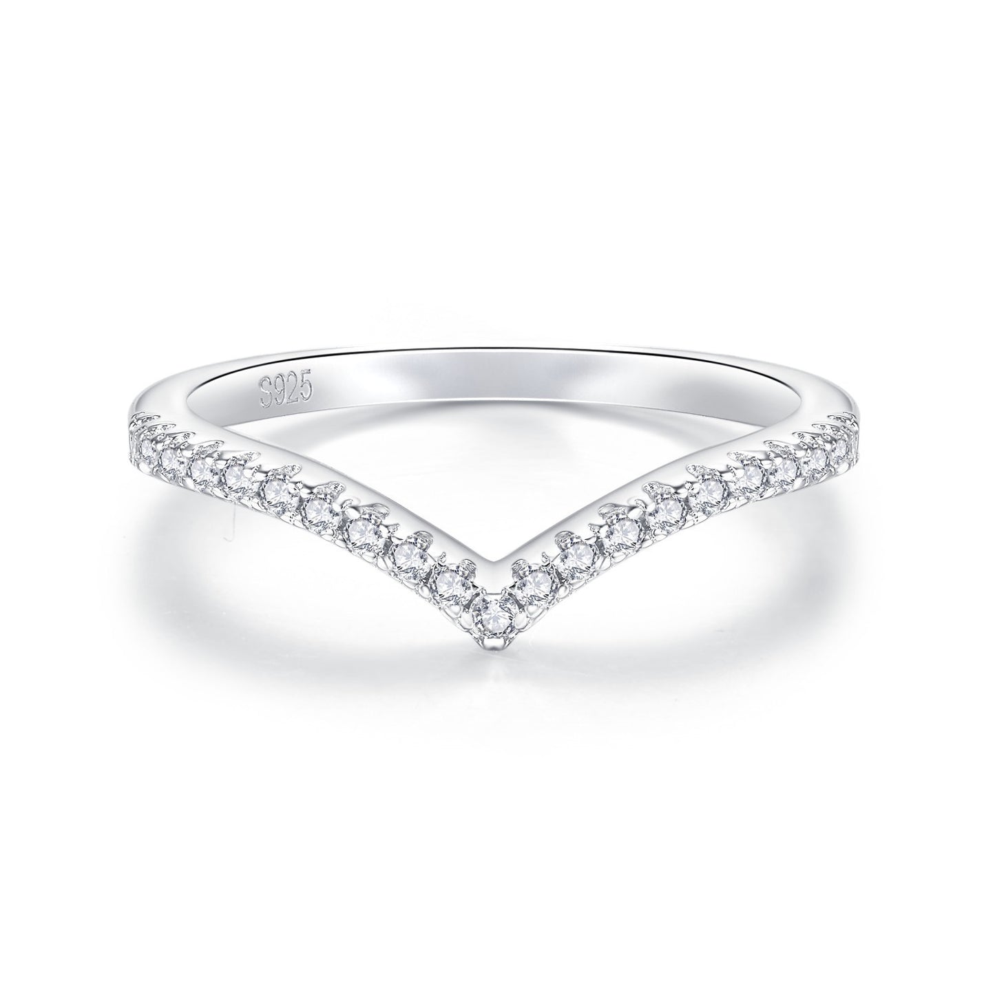 Moissanite stackable thin v band ring