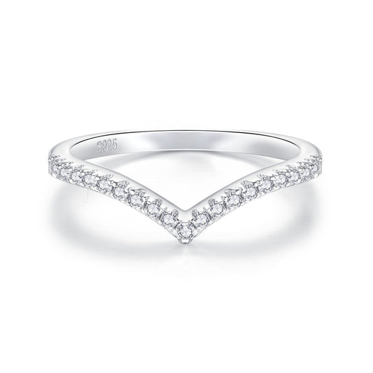 Moissanite stackable thin v band ring