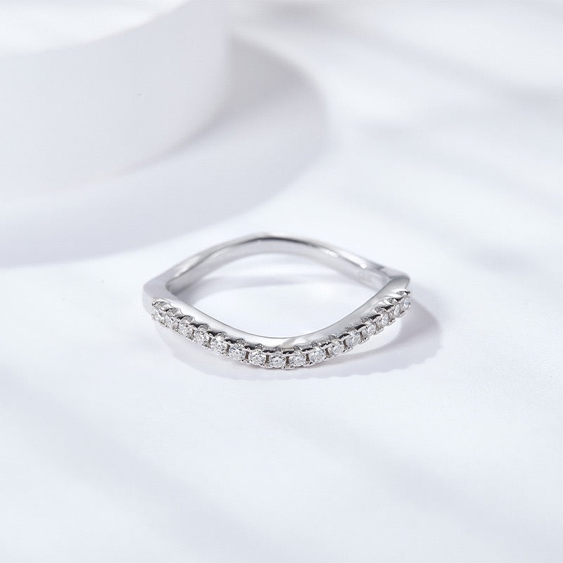 Moissanite stackable thin v band ring